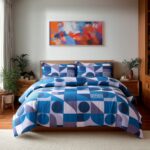 Duvet Cover And Pillowcase Set Red Blue Or Yellow Shape Design Polycotton Bed Linen - Blue - Double