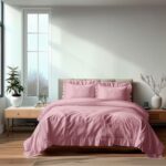 Duvet Cover And Pillowcase Set Pink Teal White Green Silver Frilled Design Polycotton Linen - Pink - Single