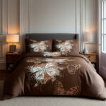 Duvet Cover And Pillowcase Set Purple Pink Chocolate Butterfly Design Polycotton Bed Linen - Chocolate - Double