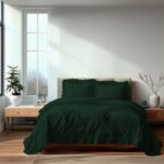 Duvet Cover And Pillowcase Set Pink Teal White Green Silver Frilled Design Polycotton Linen - ForrestGreen - Double