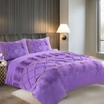 Duvet Cover And Pillowcase Set Silver Black Red Lilac White Pintuck Pleated Design Polycotton Linen - Lilac - Super King