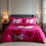 Duvet Cover And Pillowcase Set Purple Pink Chocolate Butterfly Design Polycotton Bed Linen - Pink - Double