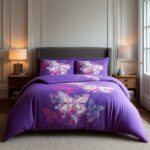 Duvet Cover And Pillowcase Set Purple Pink Chocolate Butterfly Design Polycotton Bed Linen - Purple - Super King