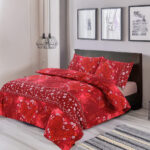 Duvet Cover And Pillowcase Set Plum Red Teal Love Heart Design Polycotton Bed Linen - Red - Double