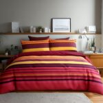 Duvet Cover And Pillowcase Set Red Black Stripe Design Polycotton Bed Linen - Red - Double