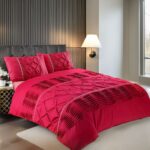 Duvet Cover And Pillowcase Set Silver Black Red Lilac White Pintuck Pleated Design Polycotton Linen - Red - King