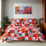 Duvet Cover And Pillowcase Set Red Blue Or Yellow Shape Design Polycotton Bed Linen - Red - Double