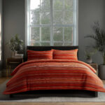 Duvet Cover And Pillowcase Set Blue And Red Stripe Design Polycotton Bed Linen - Red - Super King