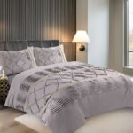 Duvet Cover And Pillowcase Set Silver Black Red Lilac White Pintuck Pleated Design Polycotton Linen - Silver - Super King