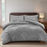 Duvet Cover And Pillowcase Set Silver White Or Green Tufted Luxury Design Polyester Bed Linen - Silver - King