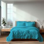 Duvet Cover And Pillowcase Set Pink Teal White Green Silver Frilled Design Polycotton Linen - Teal - Single