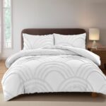 Duvet Cover And Pillowcase Set Silver White Or Green Tufted Luxury Design Polyester Bed Linen - White - Super King