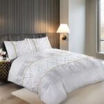 Duvet Cover And Pillowcase Set Silver Black Red Lilac White Pintuck Pleated Design Polycotton Linen - White - King