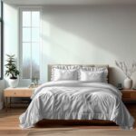 Duvet Cover And Pillowcase Set Pink Teal White Green Silver Frilled Design Polycotton Linen - White - Single
