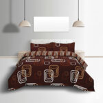 Duvet Cover And Pillowcase Set Geometric Square Design Polycotton Bed Linen - Chocolate - Single