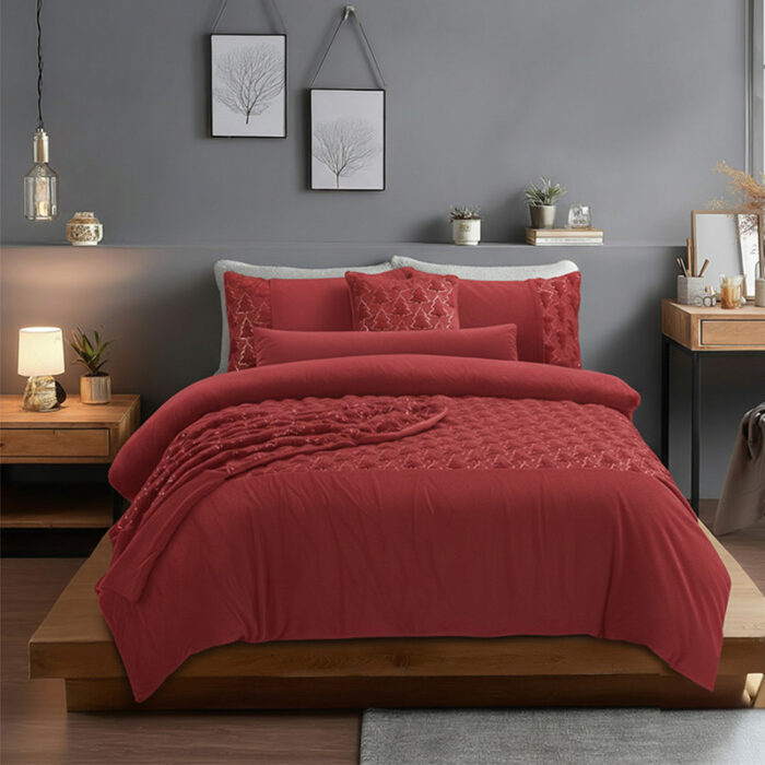 Ultra Soft Teddy Duvet Cover Set Christmas Tree Cozy Fleece Bedding