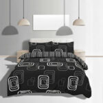 Duvet Cover And Pillowcase Set Geometric Square Design Polycotton Bed Linen - Black - King