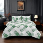 Duvet Cover And Pillowcase Set Floral Patchwork Design Polycotton Bed Linen - Green - King