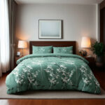 Duvet Cover And Pillowcase Set Floral Leaf Design Polycotton Bed Linen - Duck Egg - King