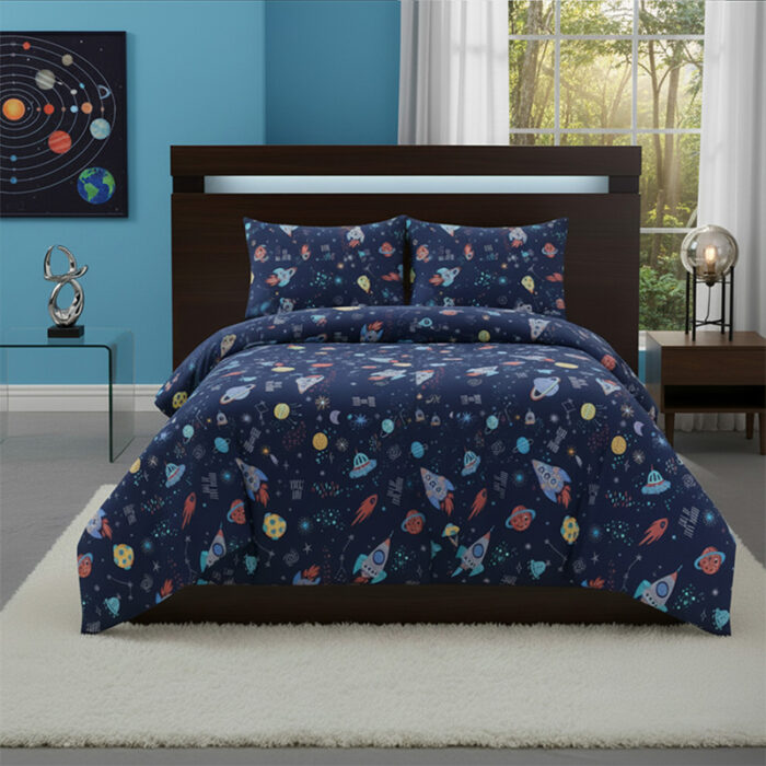 Duvet Cover And Pillowcase Set Kids Outer Space Design Polycotton Bed Linen