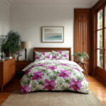 Duvet Cover And Pillowcase Set Lily Flower Design Bed Linen - Lilac - Double