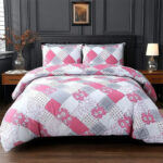 Duvet Cover And Pillowcase Set Floral Patchwork Design Polycotton Bed Linen - Pink - King