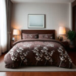 Duvet Cover And Pillowcase Set Floral Leaf Design Polycotton Bed Linen - Brown - Single