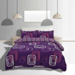 Duvet Cover And Pillowcase Set Geometric Square Design Polycotton Bed Linen - Aubergine - Super King