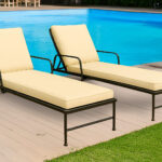 Sun Lounger Outdoor Garden Deck Bed Cushion Waterproof Recliner Pad Removable Cover - Beige
