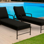 Sun Lounger Outdoor Garden Deck Bed Cushion Waterproof Recliner Pad Removable Cover - Black