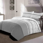 Duvet Cover And Pillowcase Set Black Stripe Monochrome Design Polycotton Bed Linen - Super King