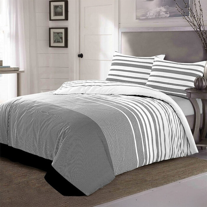 Duvet Cover And Pillowcase Set Black Stripe Monochrome Design Polycotton Bed Linen