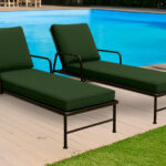 Sun Lounger Outdoor Garden Deck Bed Cushion Waterproof Recliner Pad Removable Cover - Green