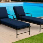 Sun Lounger Outdoor Garden Deck Bed Cushion Waterproof Recliner Pad Removable Cover - Navy
