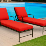 Sun Lounger Outdoor Garden Deck Bed Cushion Waterproof Recliner Pad Removable Cover - Red