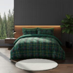 Ultra Soft Teddy Duvet Cover Tartan Check Reversible Fleece Bedding - Super King - Green