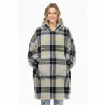 Unisex Tartan Check Fleece Hoodie Soft Warm Stylish Winter Loungewear - Grey