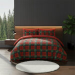 Ultra Soft Teddy Duvet Cover Tartan Check Reversible Fleece Bedding - Double - Red