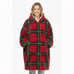 Unisex Tartan Check Fleece Hoodie Soft Warm Stylish Winter Loungewear - Red