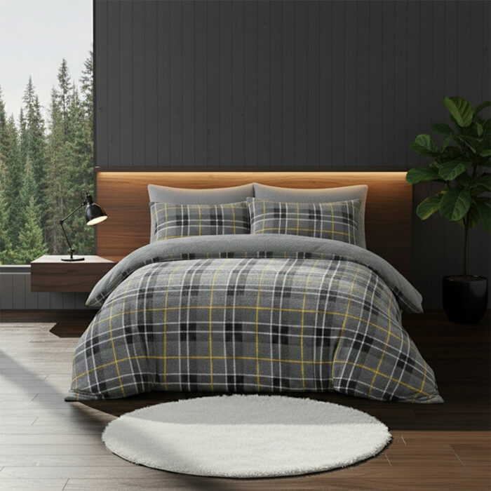 Ultra Soft Teddy Duvet Cover Tartan Check Reversible Fleece Bedding