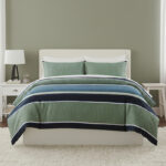 Green And Blue Stripe Duvet Set Modern Striped Bedding with Pillowcases - Double