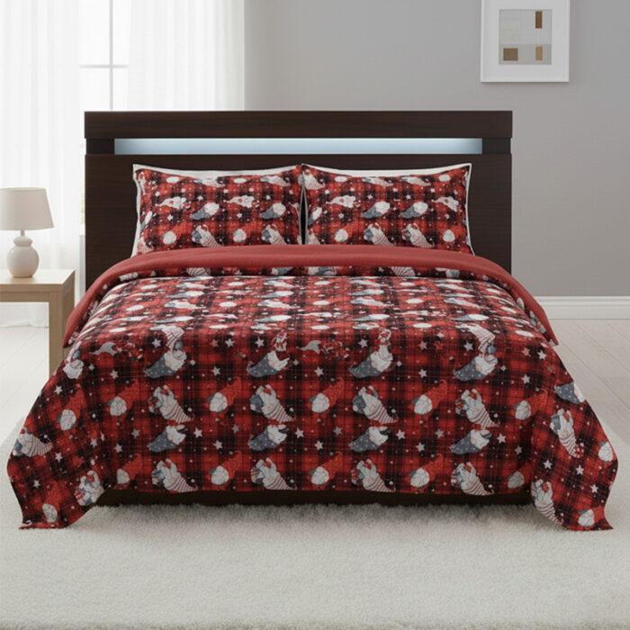 Ultra Soft Teddy Duvet Cover Set Gonk Christmas Print Cozy Fleece Bedding