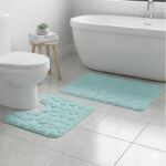 2 Piece Pebble Design Memory Foam Bath Mat Set Soft Absorbent Non-Slip Bathroom - Aqua