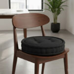 Teddy Fabric Round Booster Cushion Soft Seat Riser Pad for Dining Chair - Black