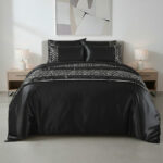 Shimmer Duvet Cover Set Luxury Bedding with Elegant Metallic Finish - Double - Black