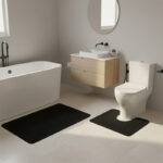 2 Piece Box Design Bath Mat Set Soft Absorbent Non-Slip Bathroom Mats - Black