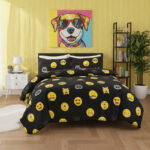 Emoji Print Duvet Cover Set Cool Playful Bedding with Pillowcases - Super King - Black