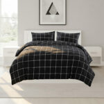 Box Dot Pattern Duvet Cover Set Soft Easy Care Contemporary Bedding - Double - Black