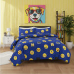 Emoji Print Duvet Cover Set Cool Playful Bedding with Pillowcases - Double - Blue