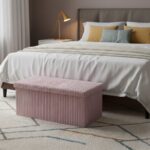Corduroy Rectangle Storage Box with Lid Elegant Organizer for Any Room - Blush Pink